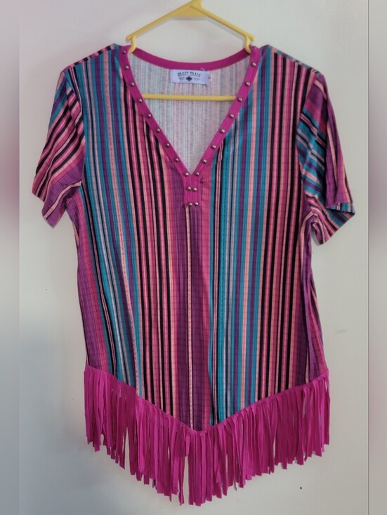 Crazy Train Tops - Crazy Train Pink Trim Striped Knit Top